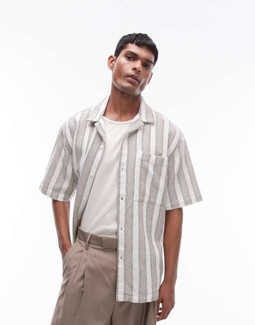  Topman short sleeve textured stripe shirt in multi