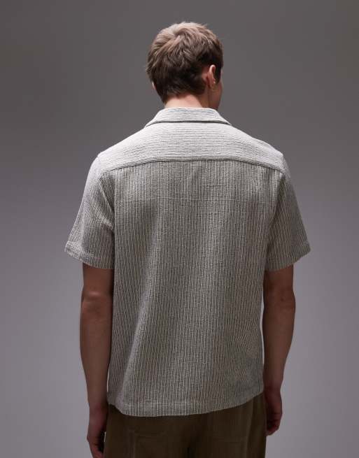 Topman short sleeve textured stripe shirt in stone, 4 of 4