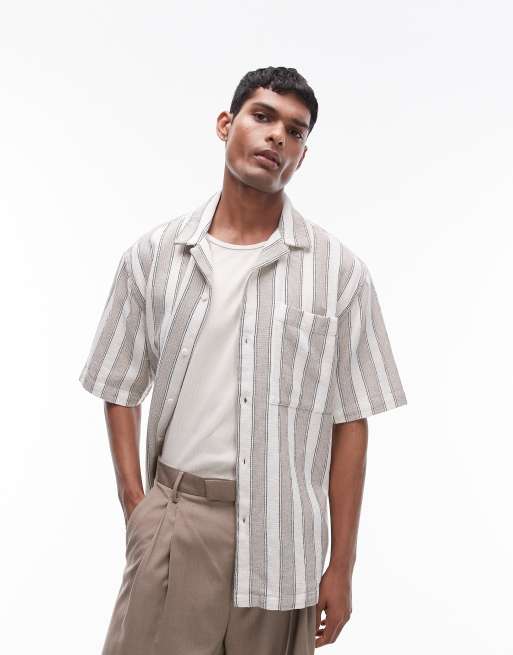 Topman short sleeve textured striped shirt in multi