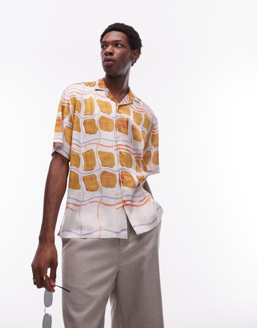 Topman short sleeve tile printed satin shirt in multi, 2 of 4