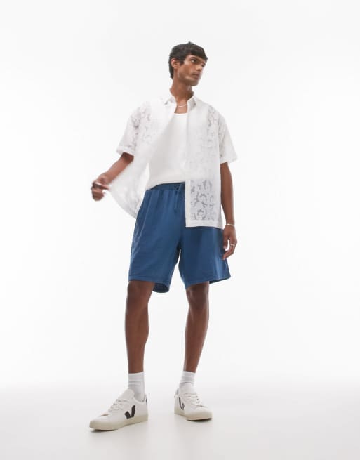 Topman - Shorts met wassing in blauw