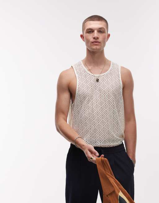 Topman – Siateczkowy podkoszulek z ażurowym wzorem w kolorze ecru