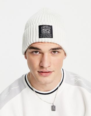 Topman signature beanie in polyester blend in white - WHITE