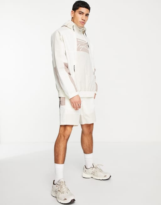 Topman signature co-ord colour block overhead jacket and short in stone ...