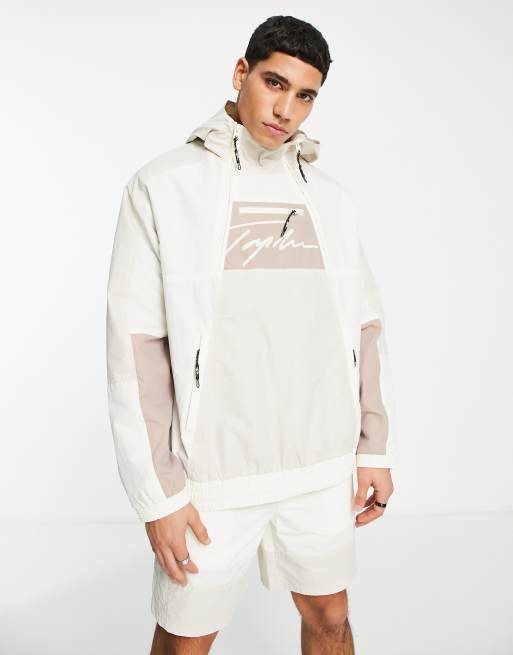 Topman signature color block overhead jacket in stone and ecru