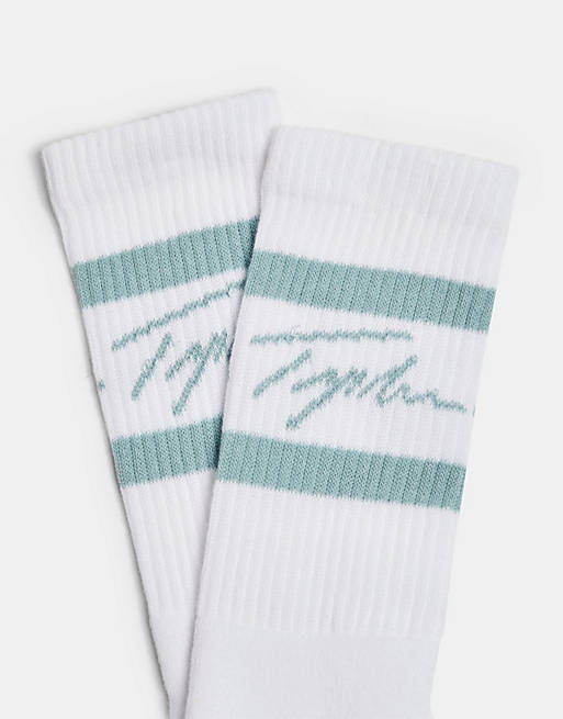 Topman Signature double stripe tube sock in aqua