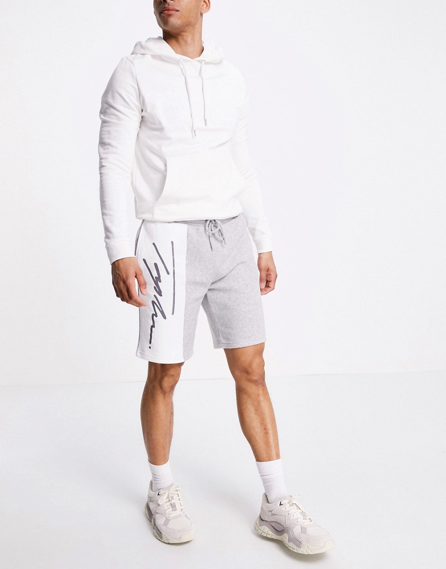 Topman Signature fleece shorts in white