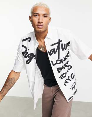 Topman - Signature overhemd met tekstprint in wit | ASOS