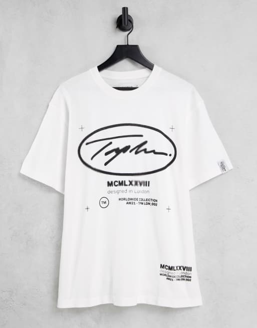 Topman – Signature – Oversize-T-Shirt in Weiß mit kreisförmigem Logoprint auf der Brust