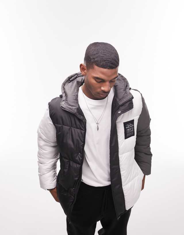 Topman signature puffer jacket in color block