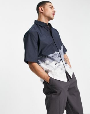 Topman signature shirt with mountain print in multi