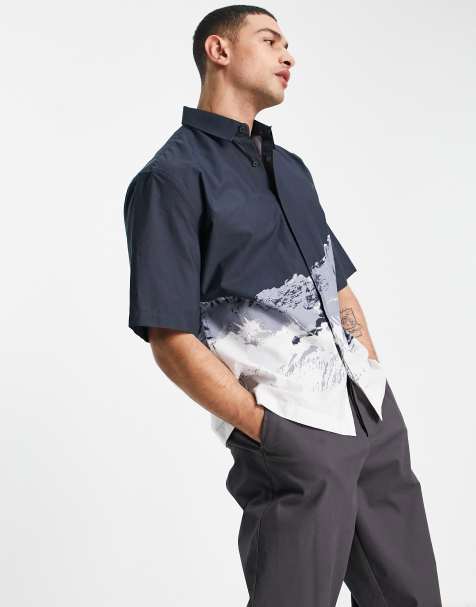 Topman signature shirt with mountain print in multi  - view 1