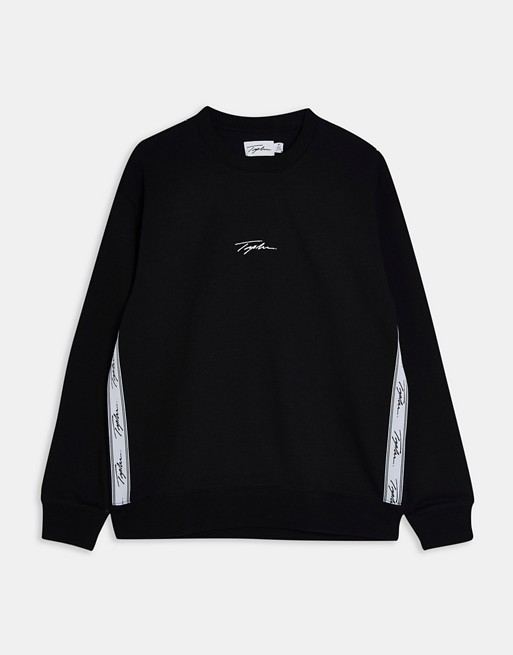 Topman signature tape lounge sweatshirt in black