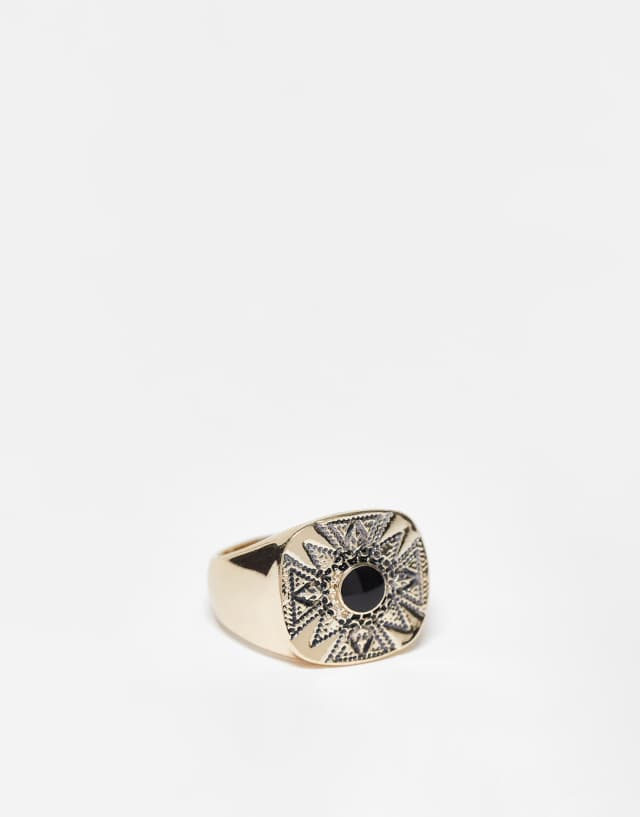 Topman signet ring in silver with jet stone