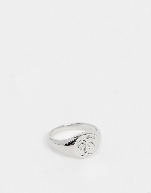 Topman signet ring in silver with palm tree engraving