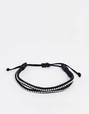 Topman silver beaded bracelet in black - ASOS Price Checker