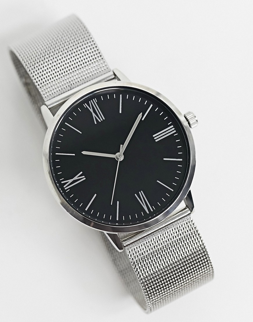 Topman – Silverfärgad klocka med armband i mesh