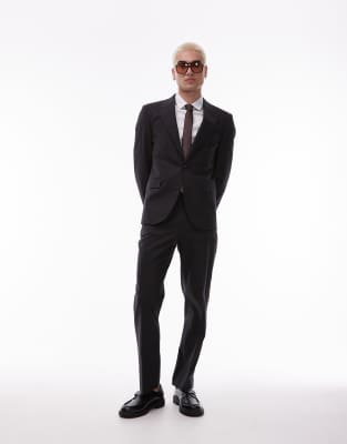 Topman Single Breasted Linen Blend Blazer In Black