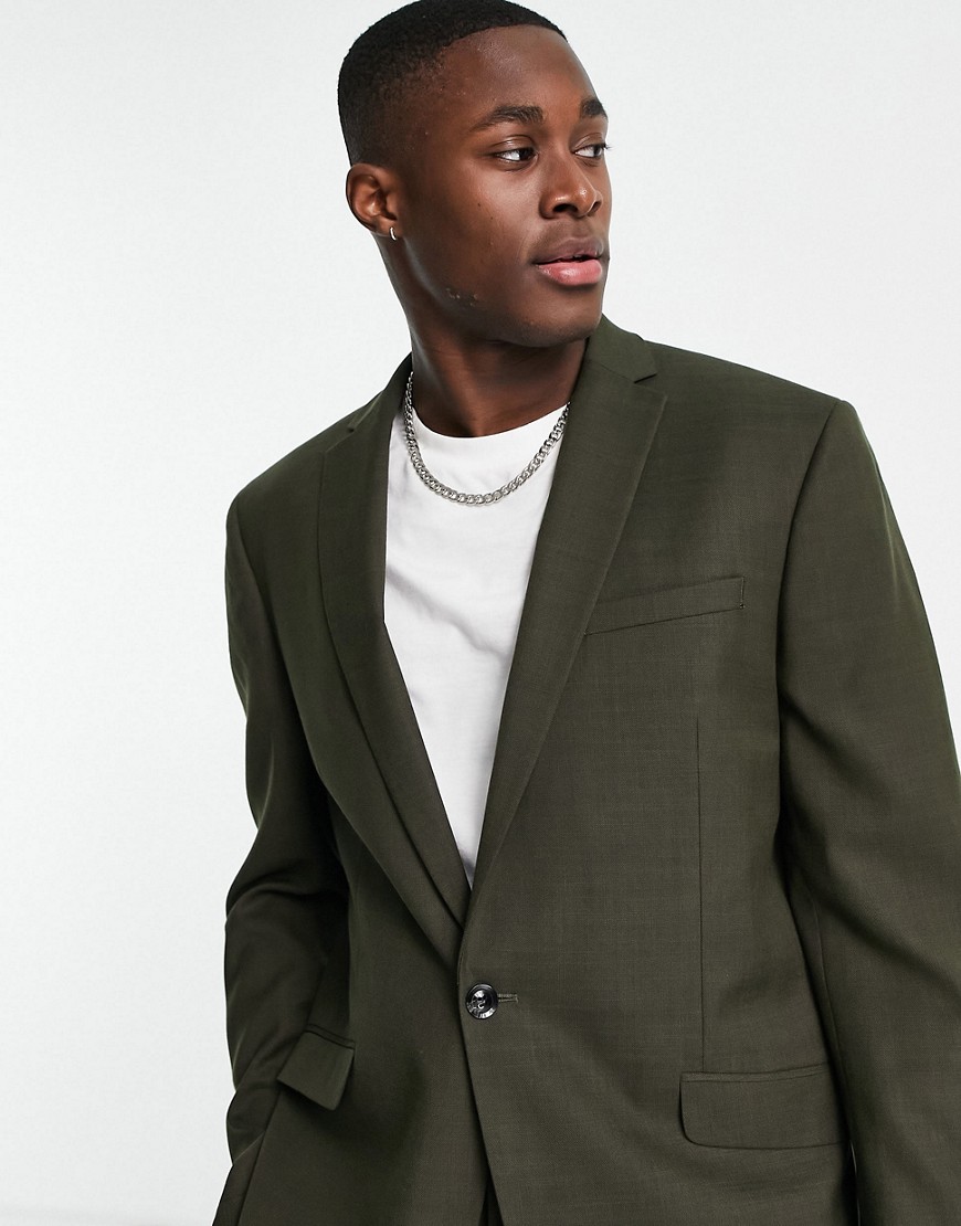 Topman single breasted oversized suit jacket in dark green