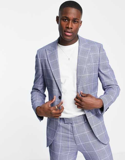 Blue checkered suit jacket sale