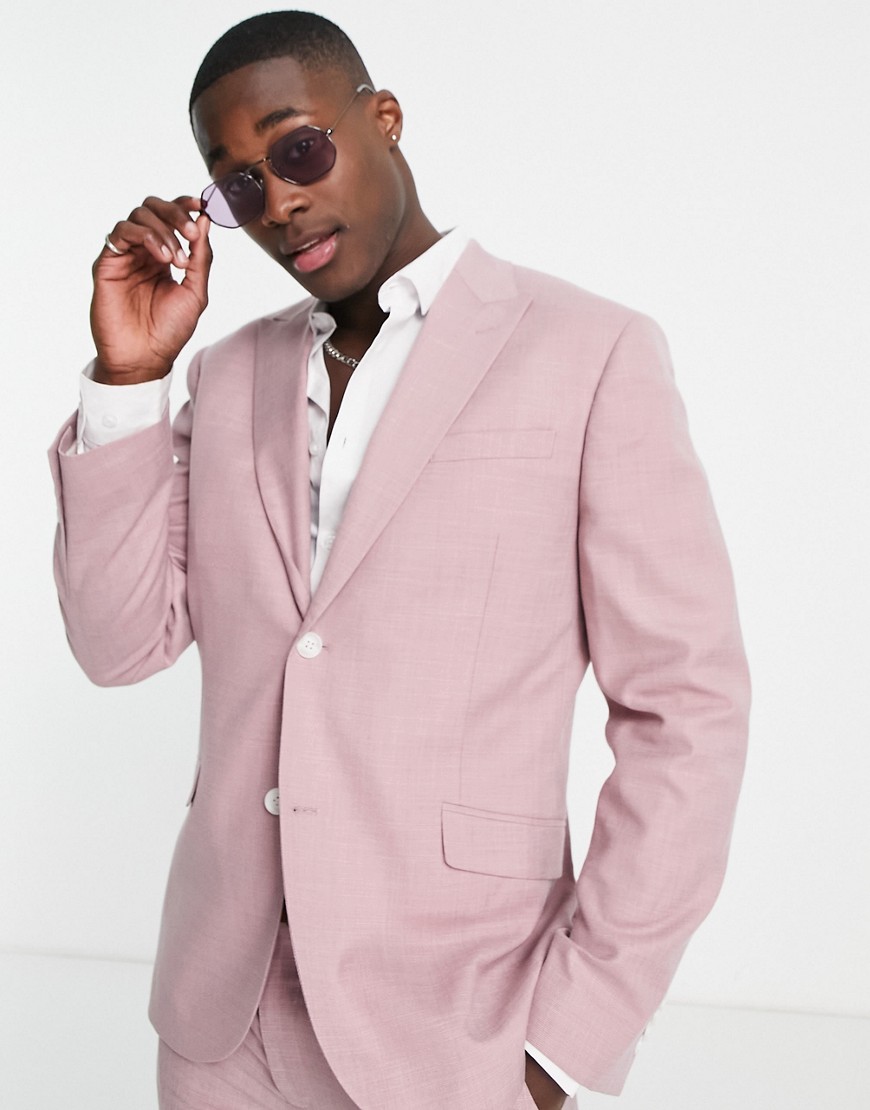 Topman single breasted slim suit jacket in pink