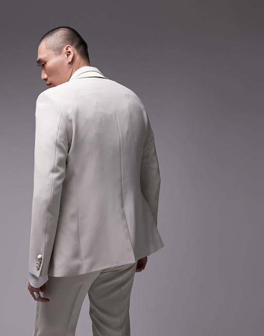 Topman - Single-breasted smal smokingjasje met een gekleurd randje in stone, 2 van 5