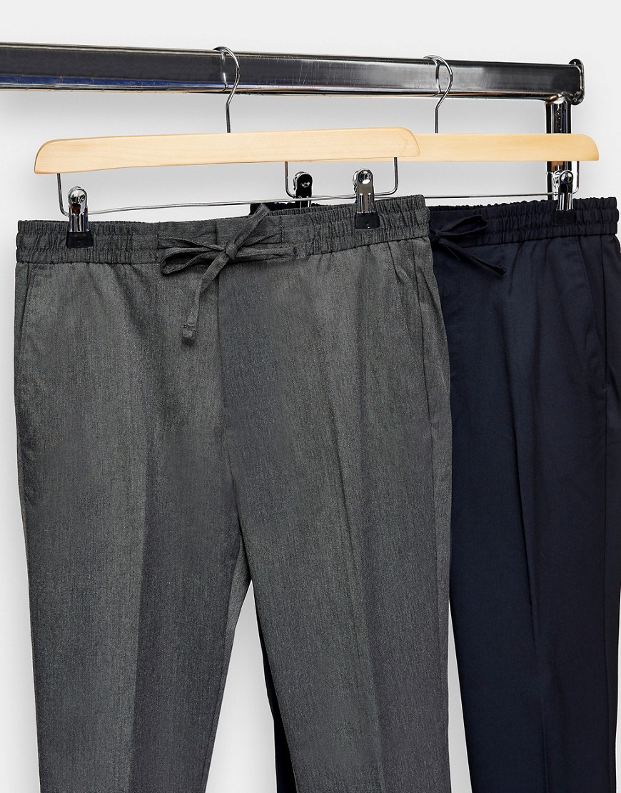 Topman skinny 2 pack sweatpants in charcoal gray and navy-Multi