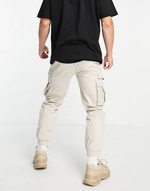  Topman skinny belted cargo trousers with side panel in stone 