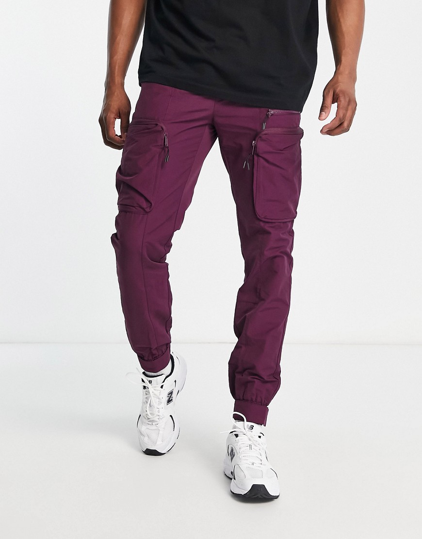 Topman skinny belted cut and sew cargo pants in purple
