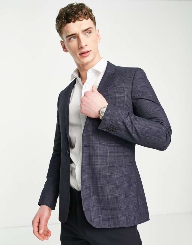 Topman skinny blazer in gray check