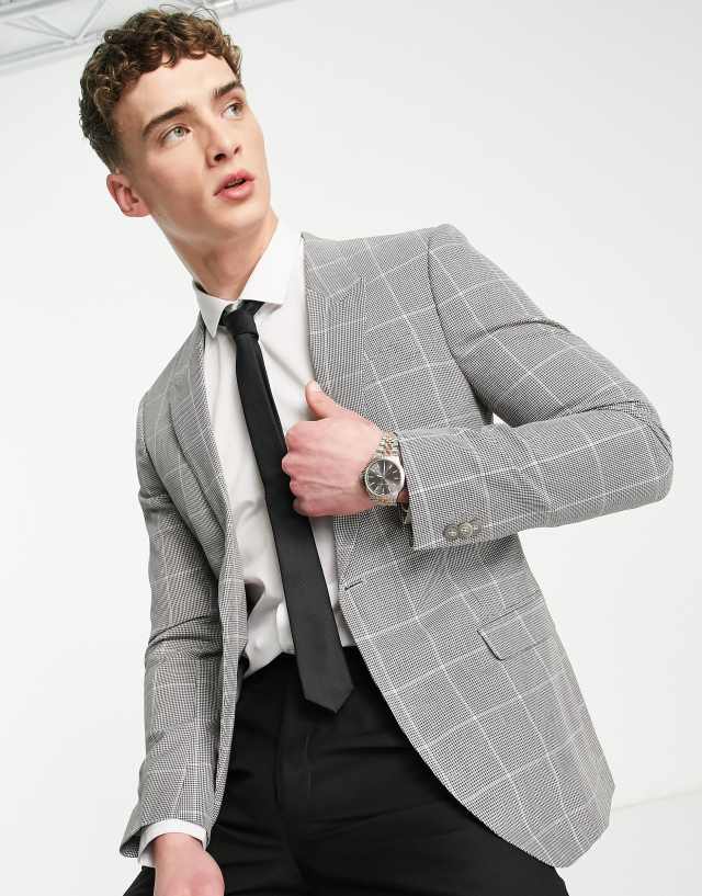 Topman skinny blazer in gray check