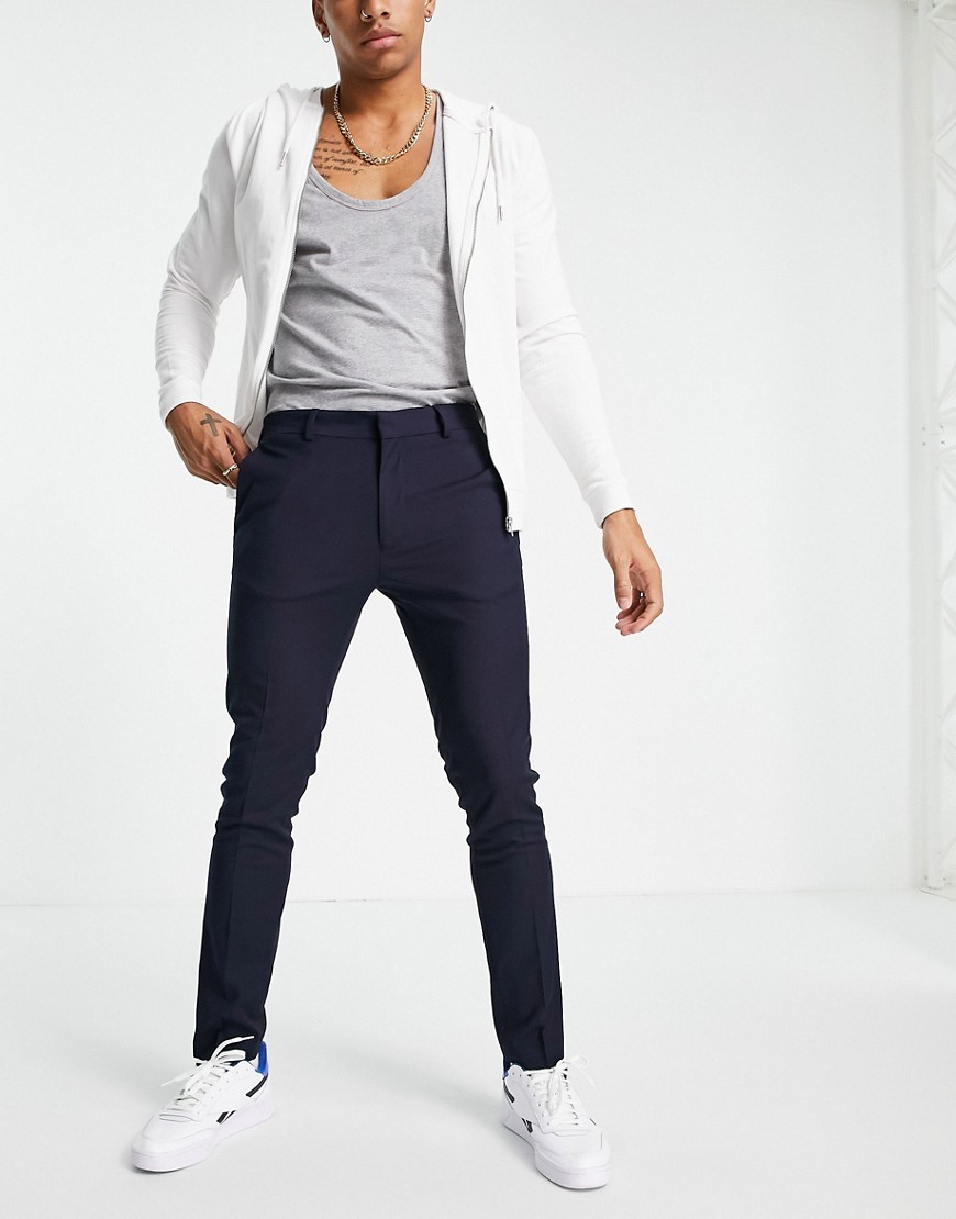 Topman - Skinny broek van gerecycled polyester in marineblauw