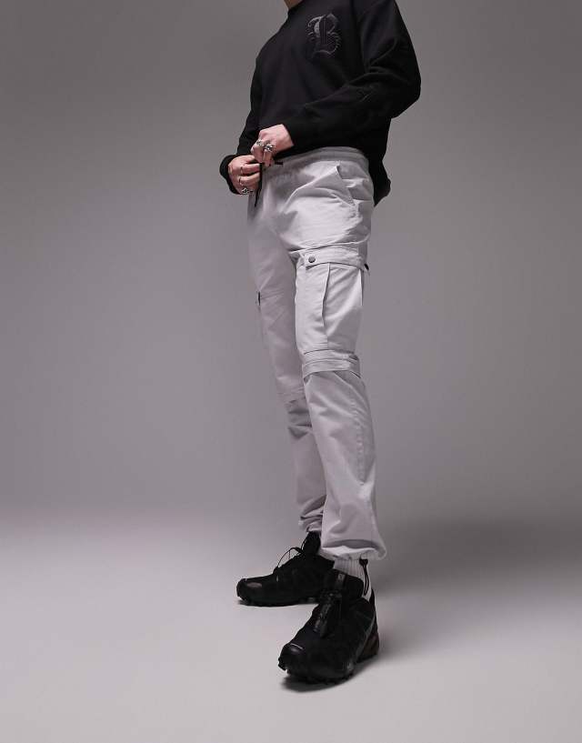 Topman skinny bungee cargo pants in gray