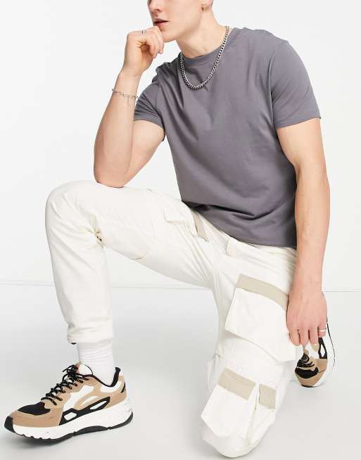 Topman skinny cargo pants with elasticated cuff in off white, 3 of 4