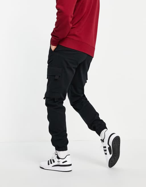 Topman skinny cargo pants with tab detail in black ASOS