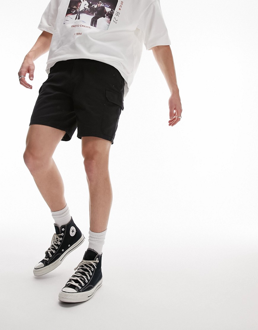 Topman Skinny Cargo Shorts In Black