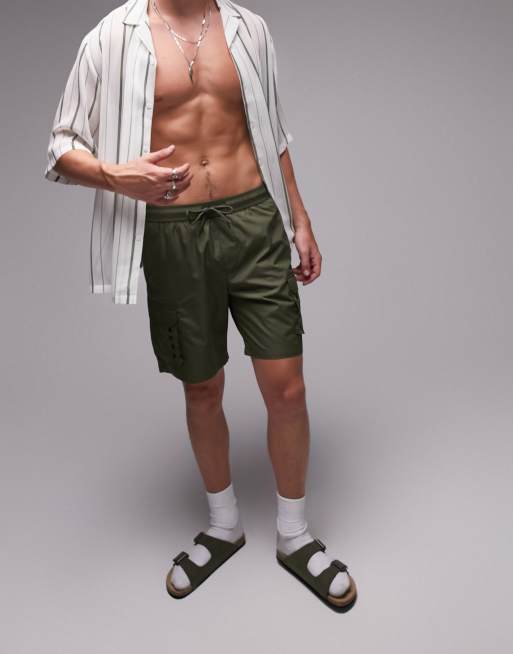 Topman skinny cargo swim shorts in khaki