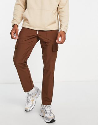 Topman skinny cargo trousers with elasticated waist in brown
