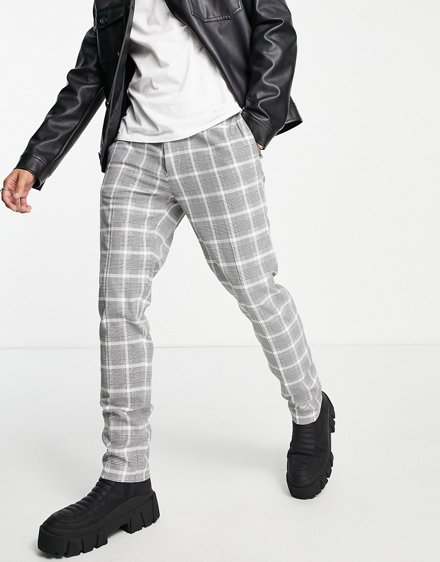 Topman skinny check pants in black and white