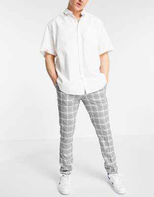 shirt with grey checkered pants