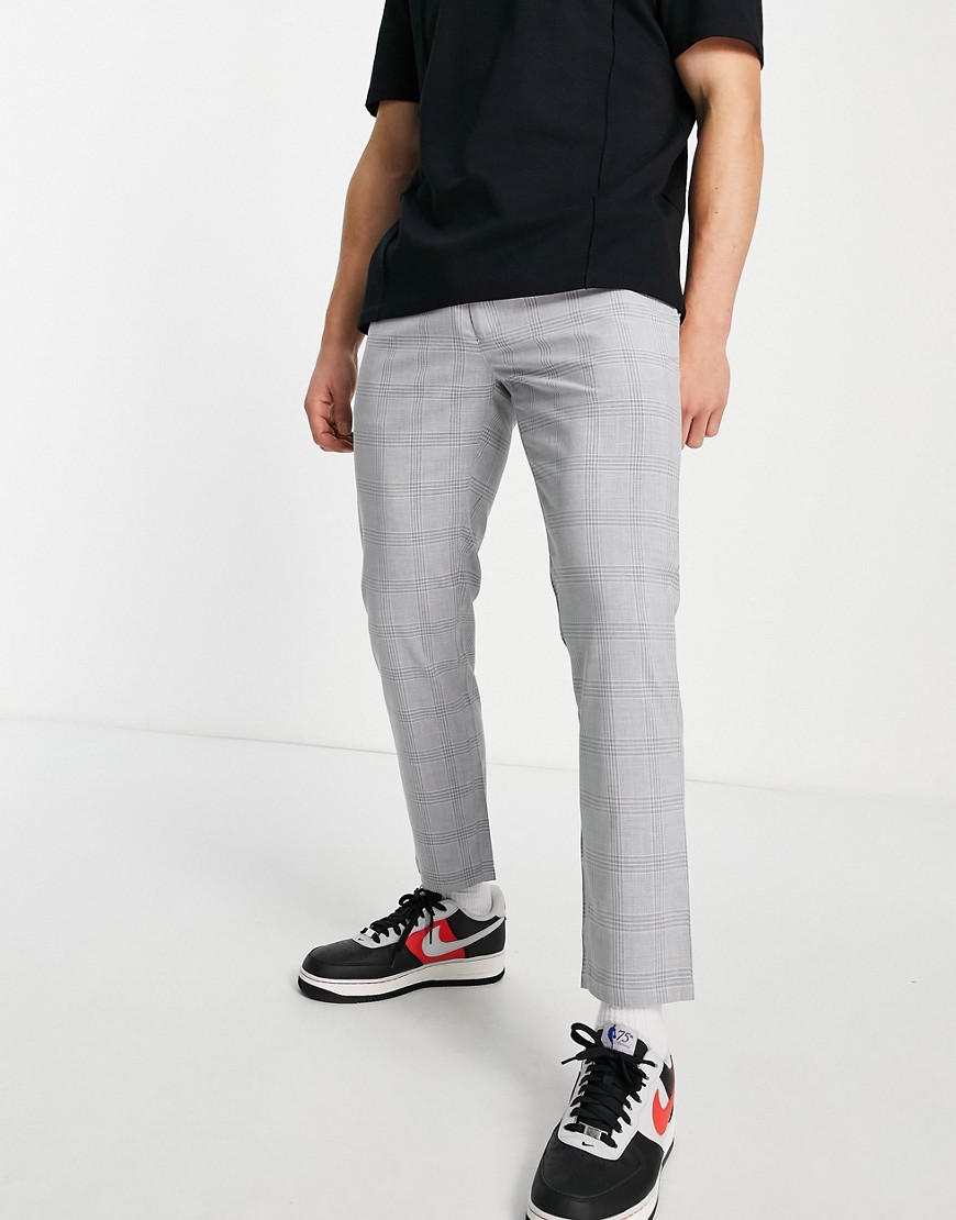 Topman Skinny Check Pants With Elasticated Waist In Gray