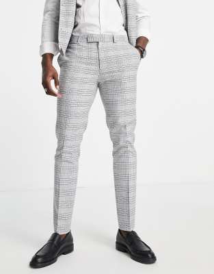 Topman skinny check suit pants in grey ASOS