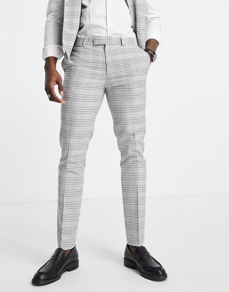 Topman skinny check suit trousers in grey