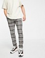 Topman skinny check trousers in neutral and navy