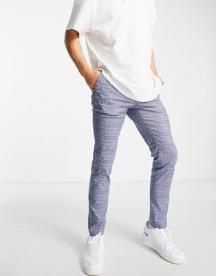 Topman skinny check trousers in blue