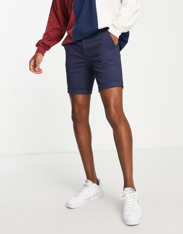 Topman skinny chino short in navy