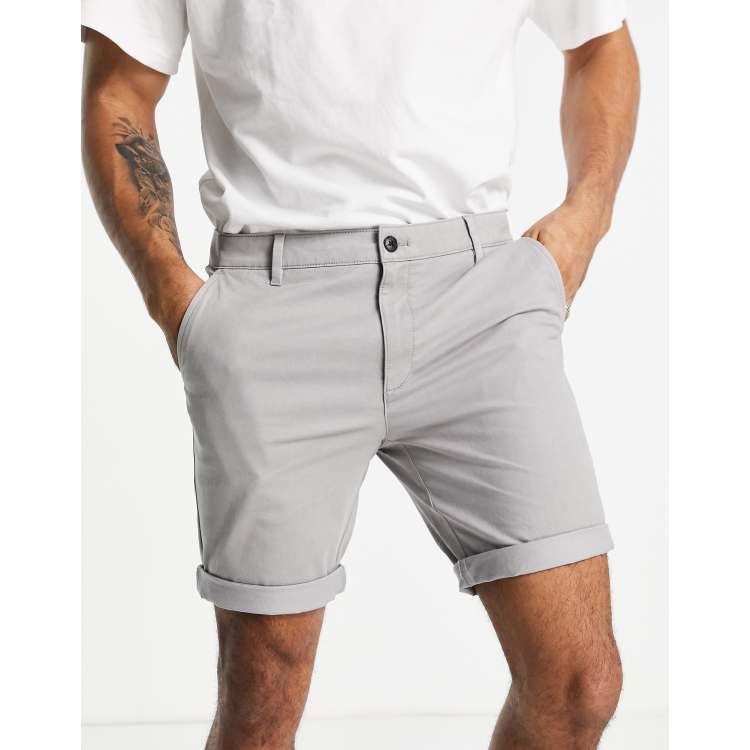 Topman skinny chino shorts in light grey