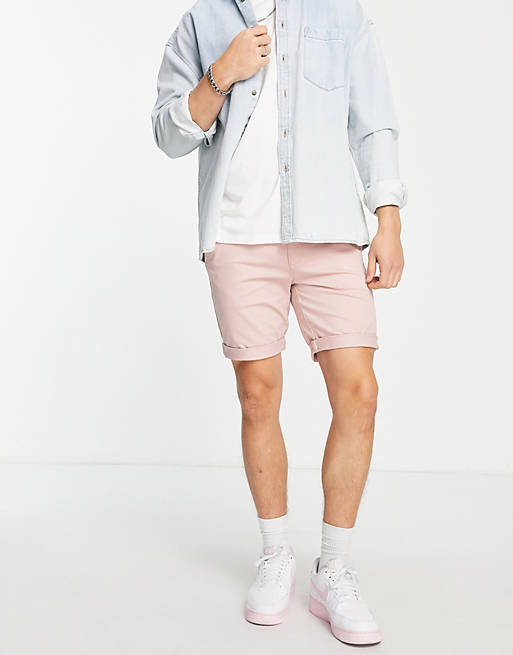 Topman skinny chino shorts in light pink