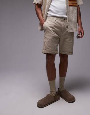 Topman skinny chino shorts in stone