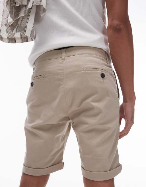 Topman skinny chino shorts in stone, 4 of 5